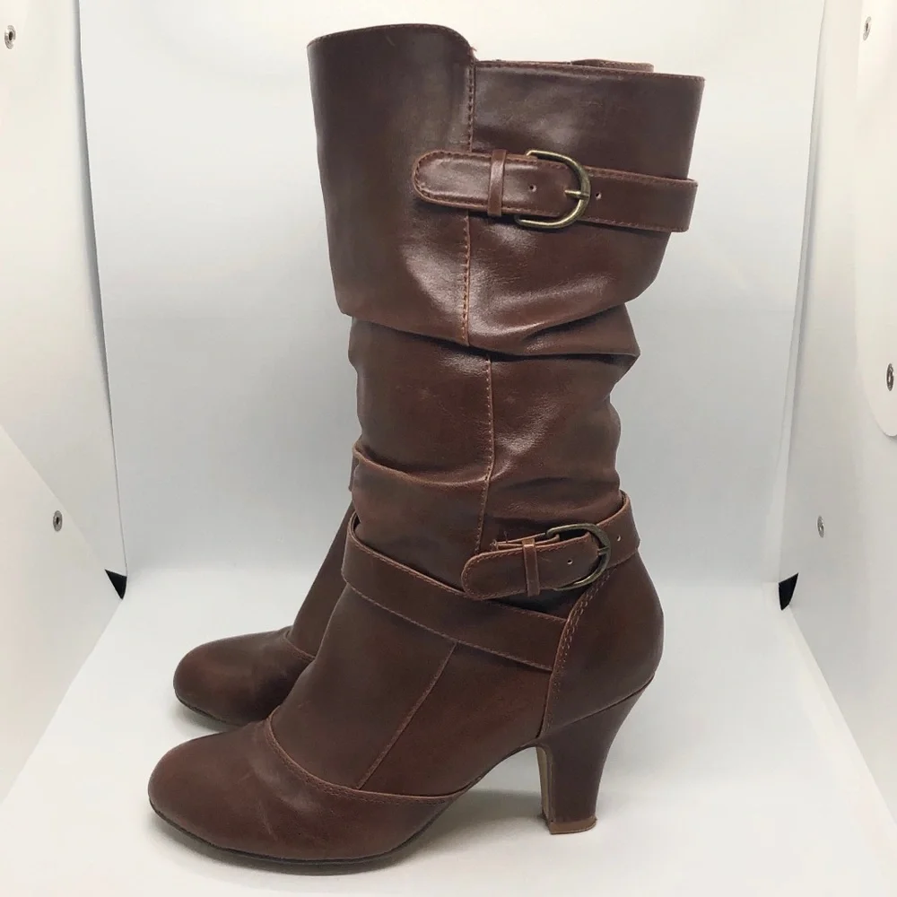 TAXI Light Brown Heeded Leather Boots, Size 38 (7.5) - Picture 4 of 12